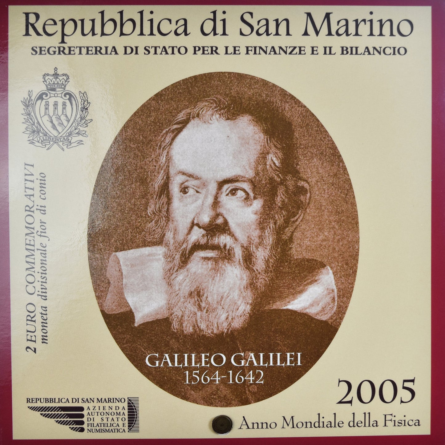 San Marino,
2 eura,
Galileo Galilei
