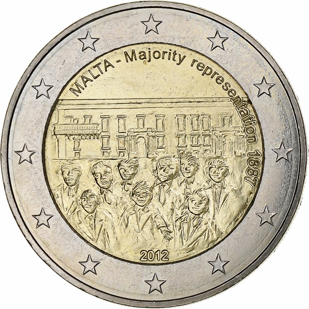 Malta,
2 eura,
Většinové zastoupení