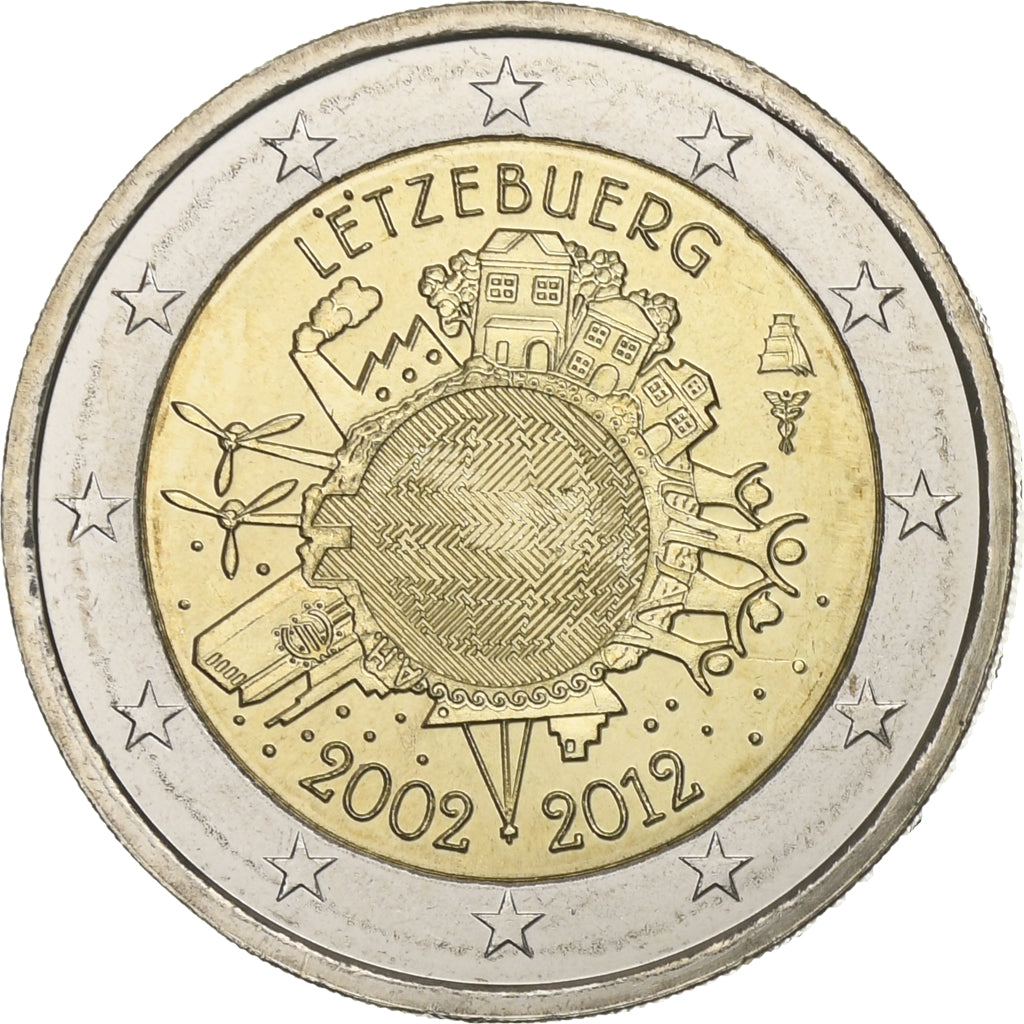 Lucembursko,
2 eura,
10 let euro
