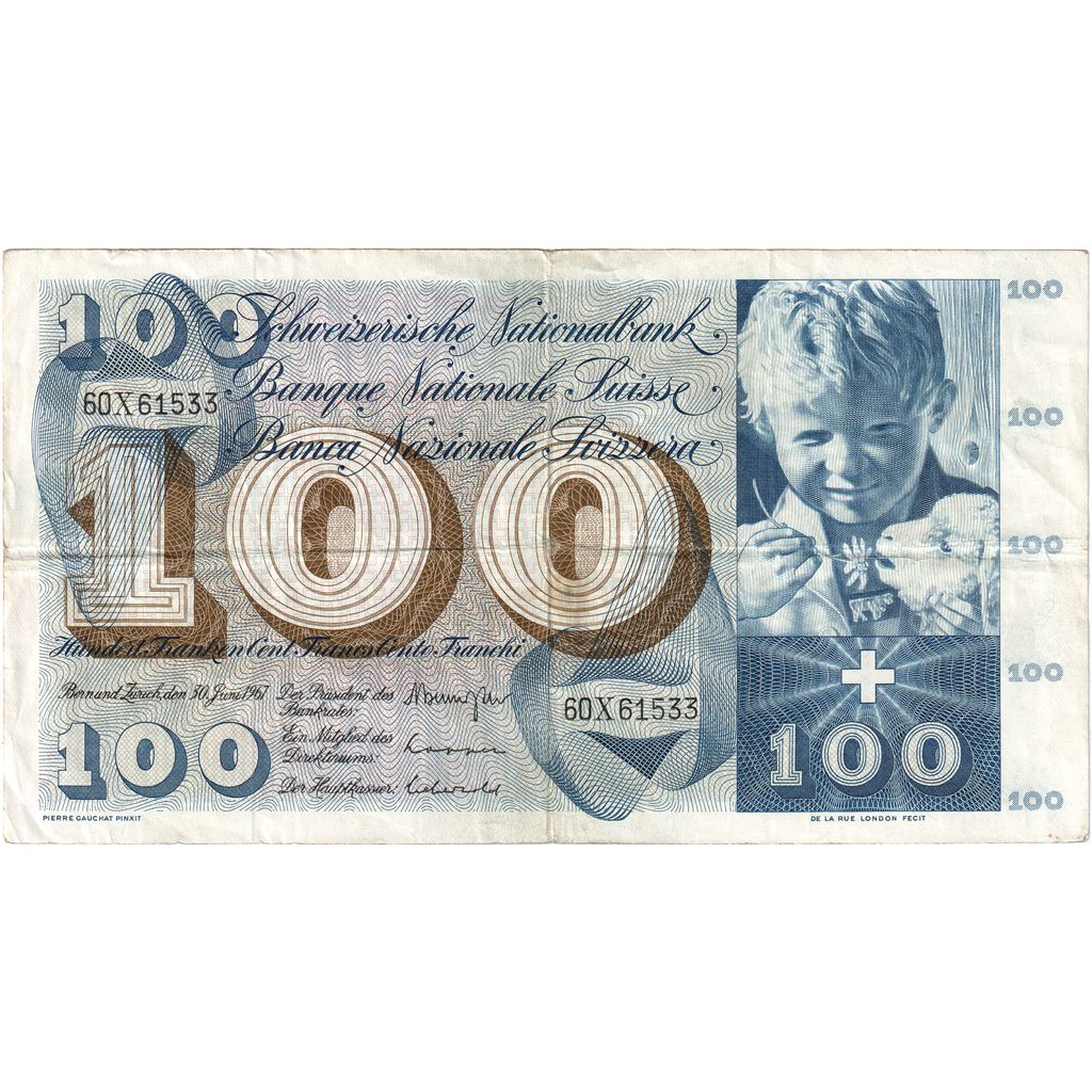 Švýcarsko,
100 Frankenů,
1967-06-30