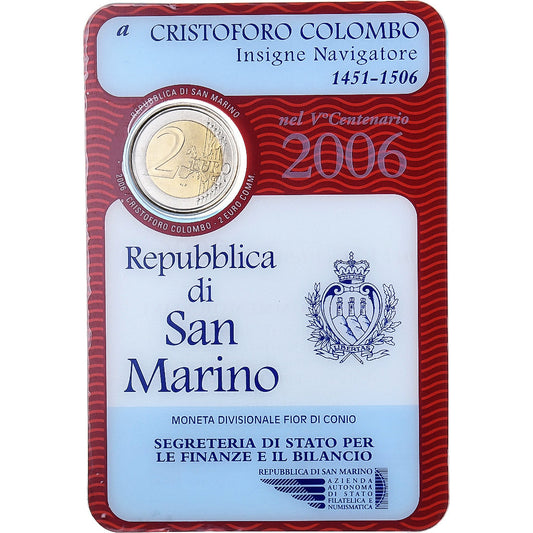 San Marino,
2 eura,
Cristoforo Colombo