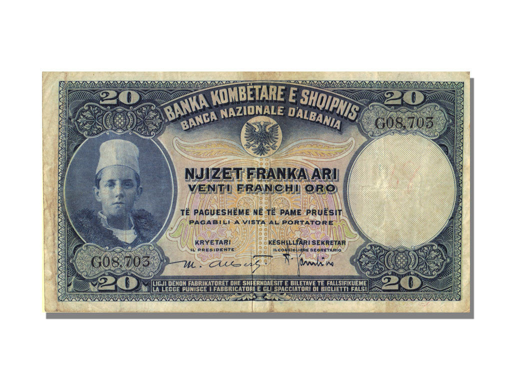 Bankovka,
Albánie,
20 Franka Ari