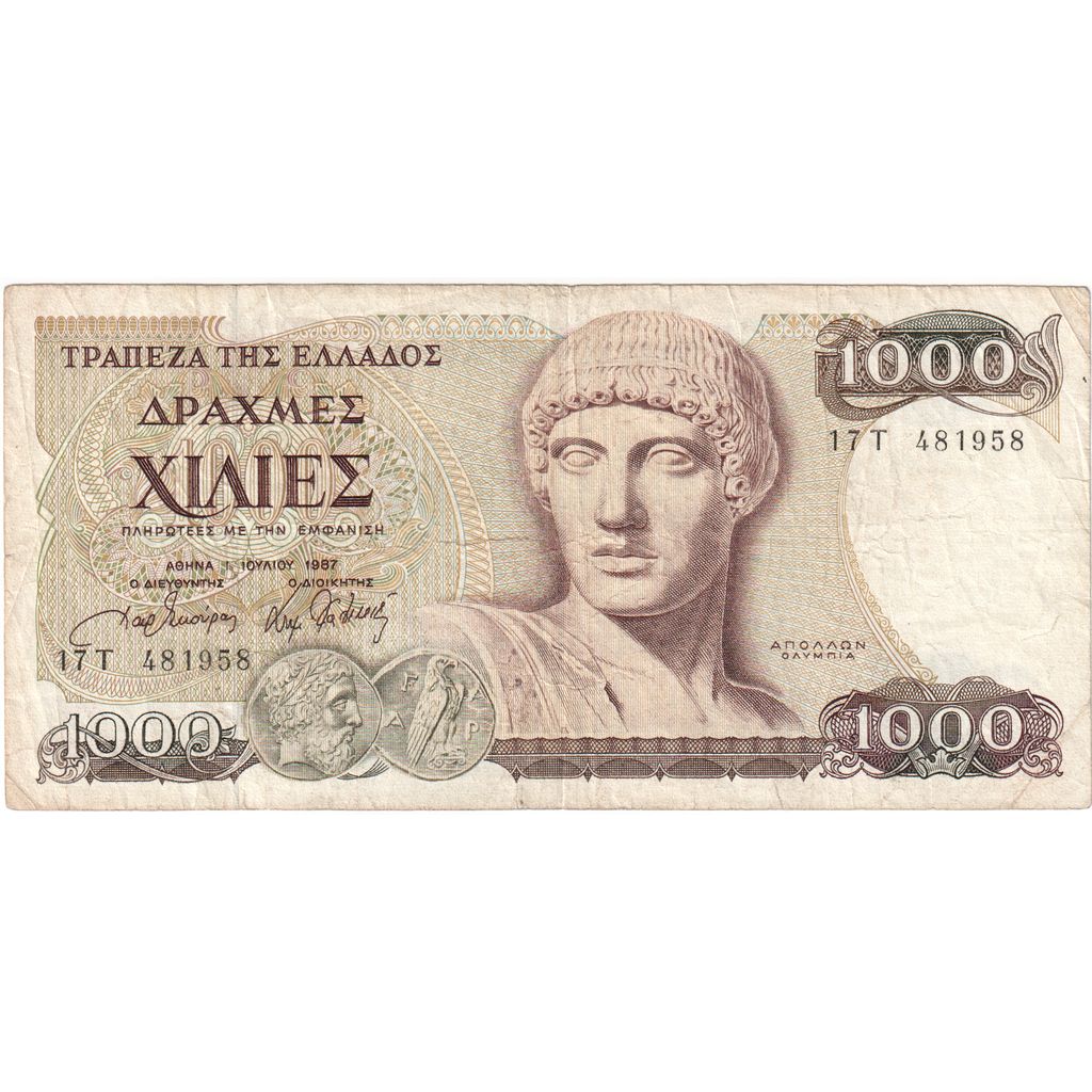 Bankovka,
Řecko,
1000 drachem