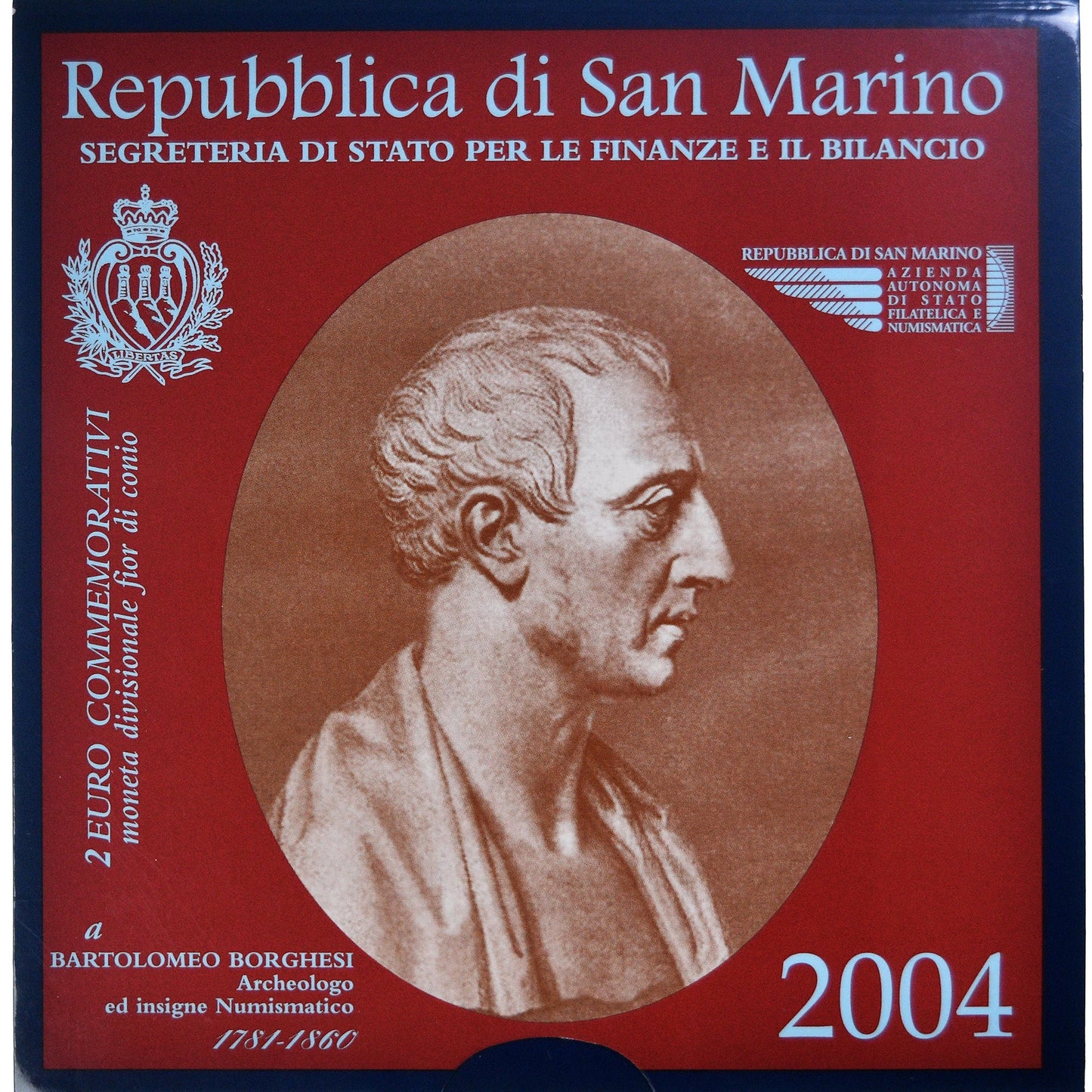 San Marino,
2 eura,
Bartolomeo Borghesi