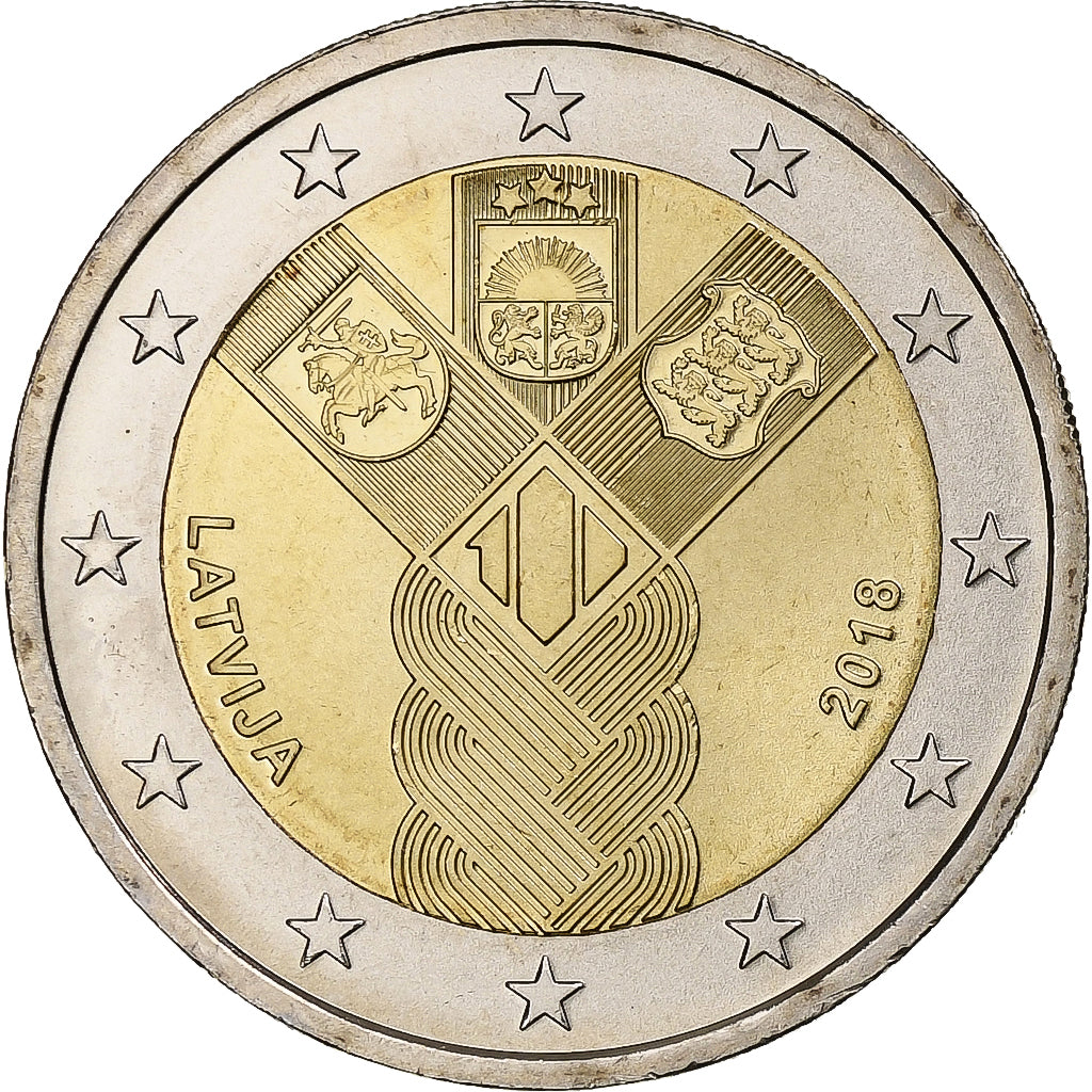 Lotyšsko,
2 eura,
100 ans des pays baltes