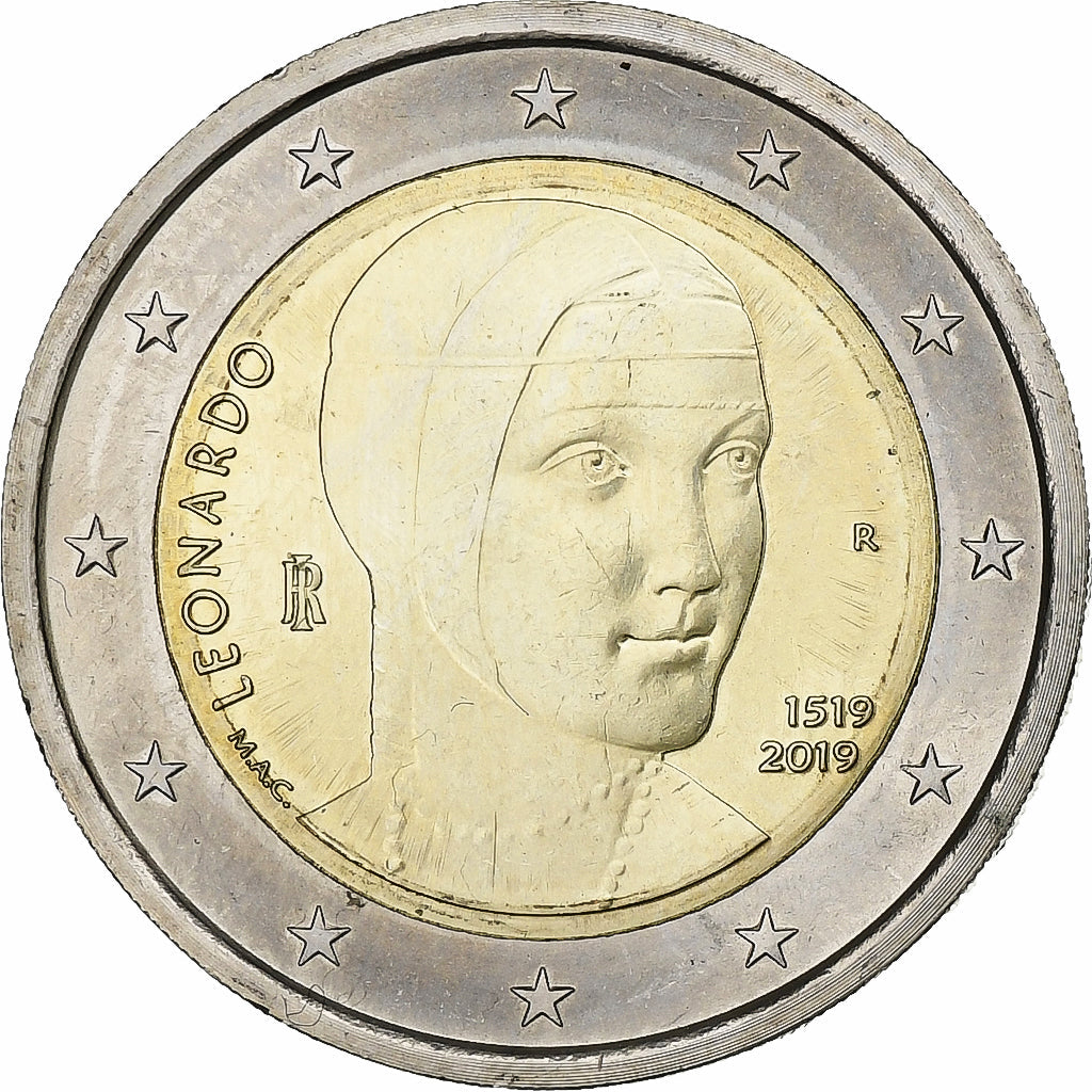 Itálie,
2 eura,
Leonardo Da Vinci