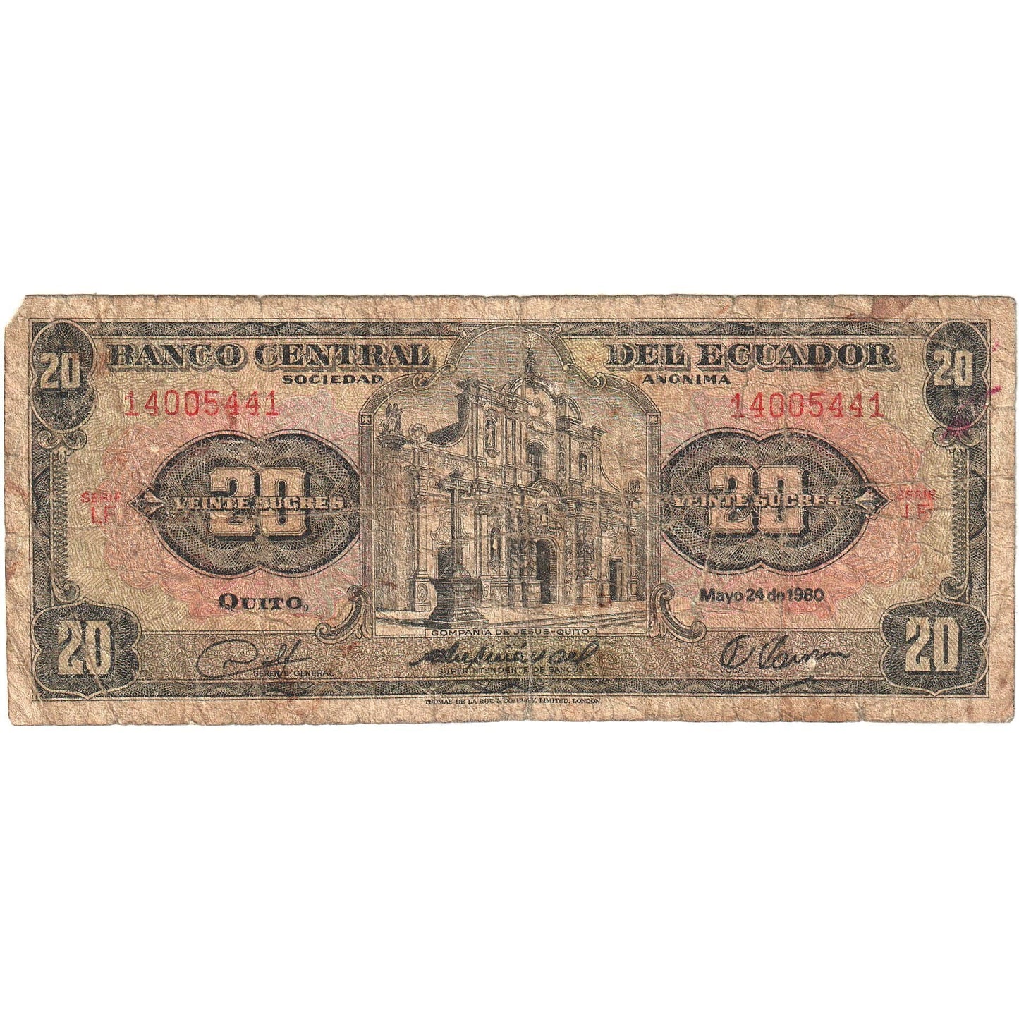 Ekvádor,
20 Sucres,
1980