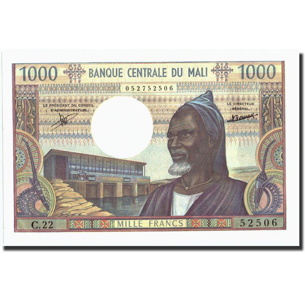 Bankovka,
Mali,
1000 franků