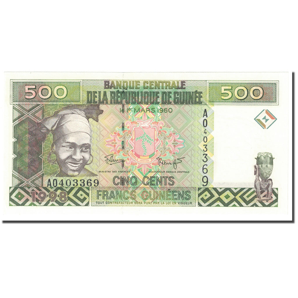 Bankovka,
Guinea,
500 franků
