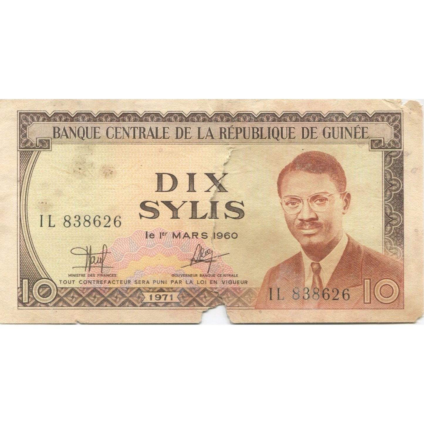 Bankovka,
Guinea,
10 Sylis