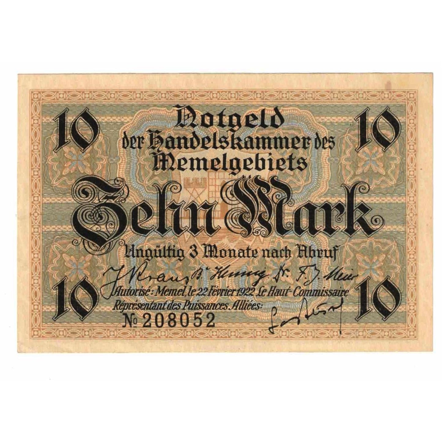 Bankovka,
memel,
10 Mark