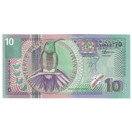 Bankovka,
Surinam,
10 zlatých