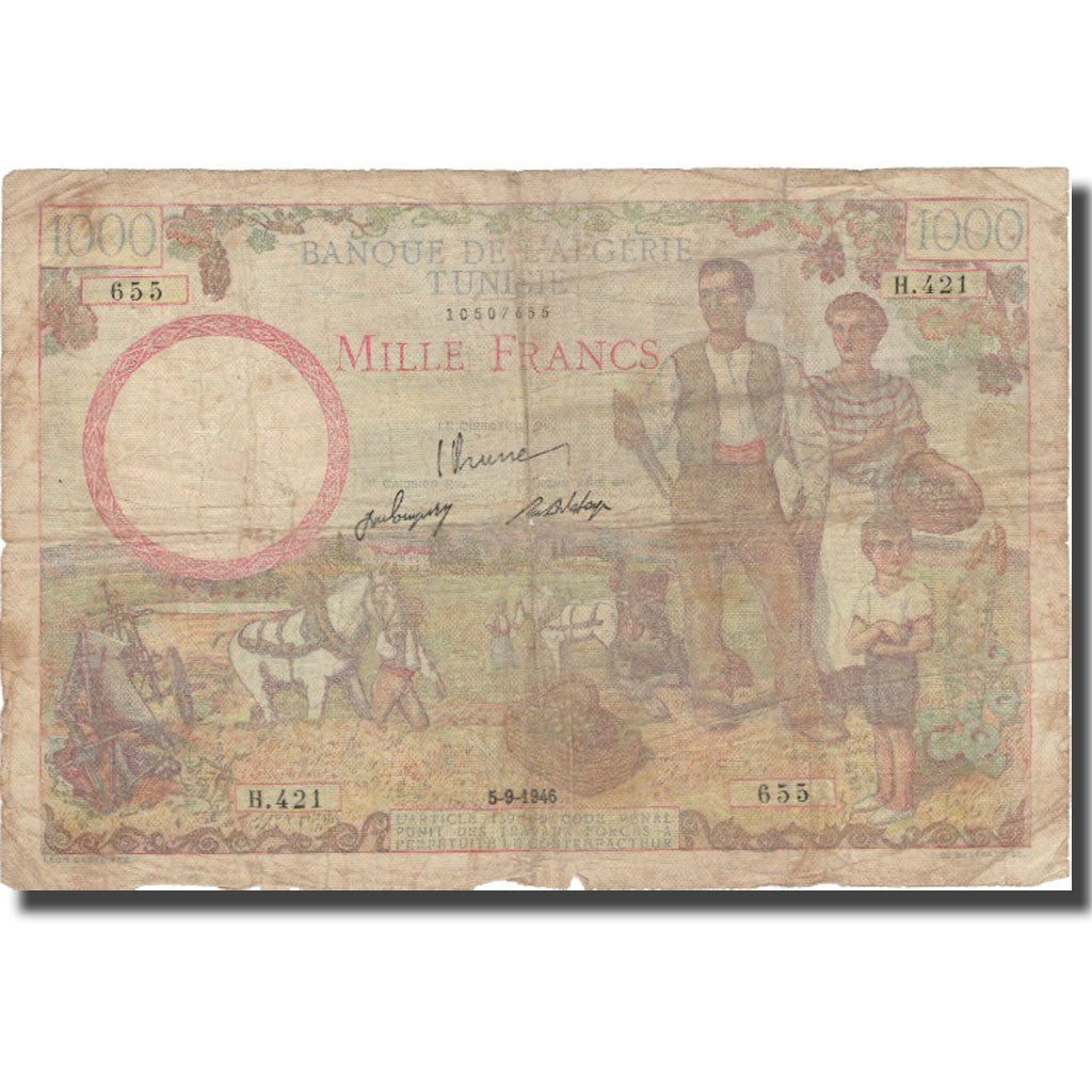 Bankovka,
Tunisko,
1000 franků