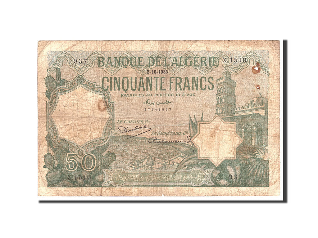 Bankovka, 
  
  Alžírsko, 
  
  50 franků