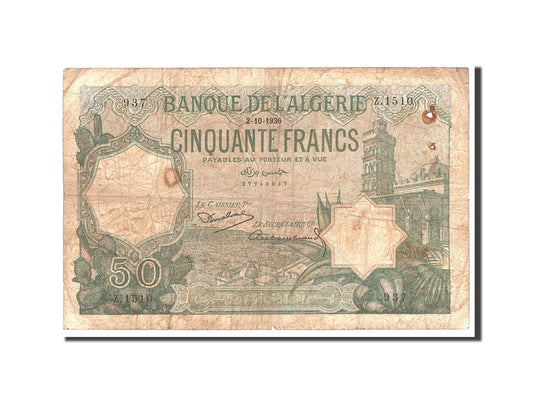 Bankovka, 
  
  Alžírsko, 
  
  50 franků