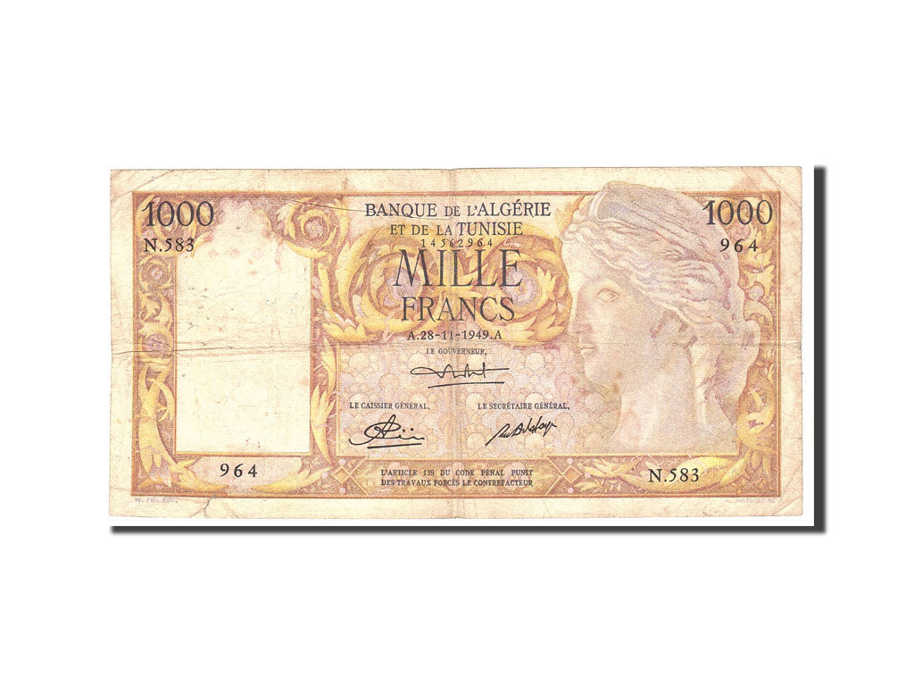 Bankovka, 
  
  Alžírsko, 
  
  1000 franků