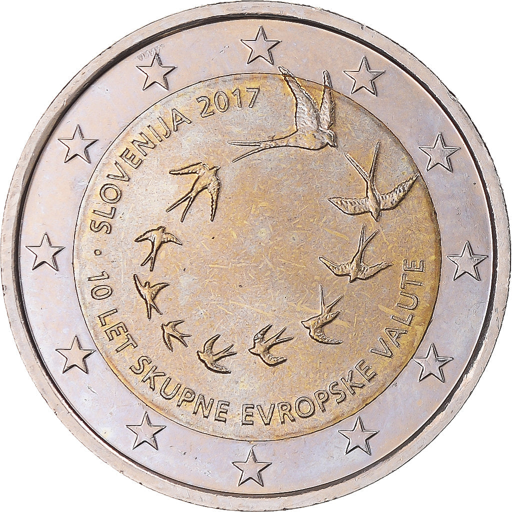 Slovinsko, 
  
  2 eura, 
  
  10 ans de l'Euro