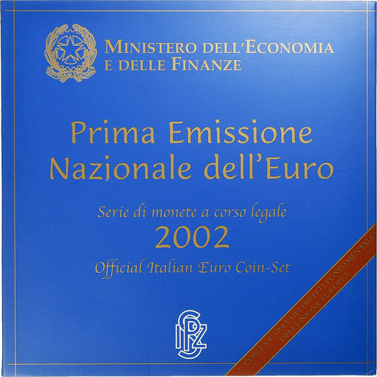 Itálie, 
  
  1 cent až 2 eura, 
  
  2002