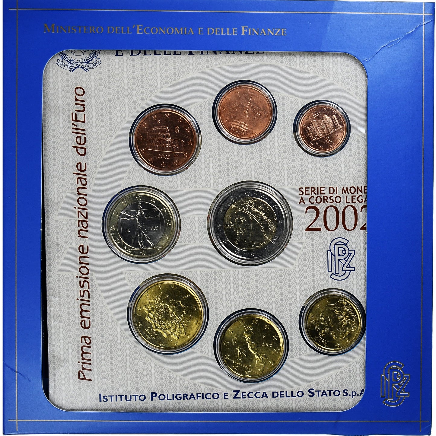 Itálie, 
  
  1 cent až 2 eura, 
  
  2002