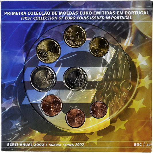 Portugalsko, 
  
  1 cent až 2 eura, 
  
  2002