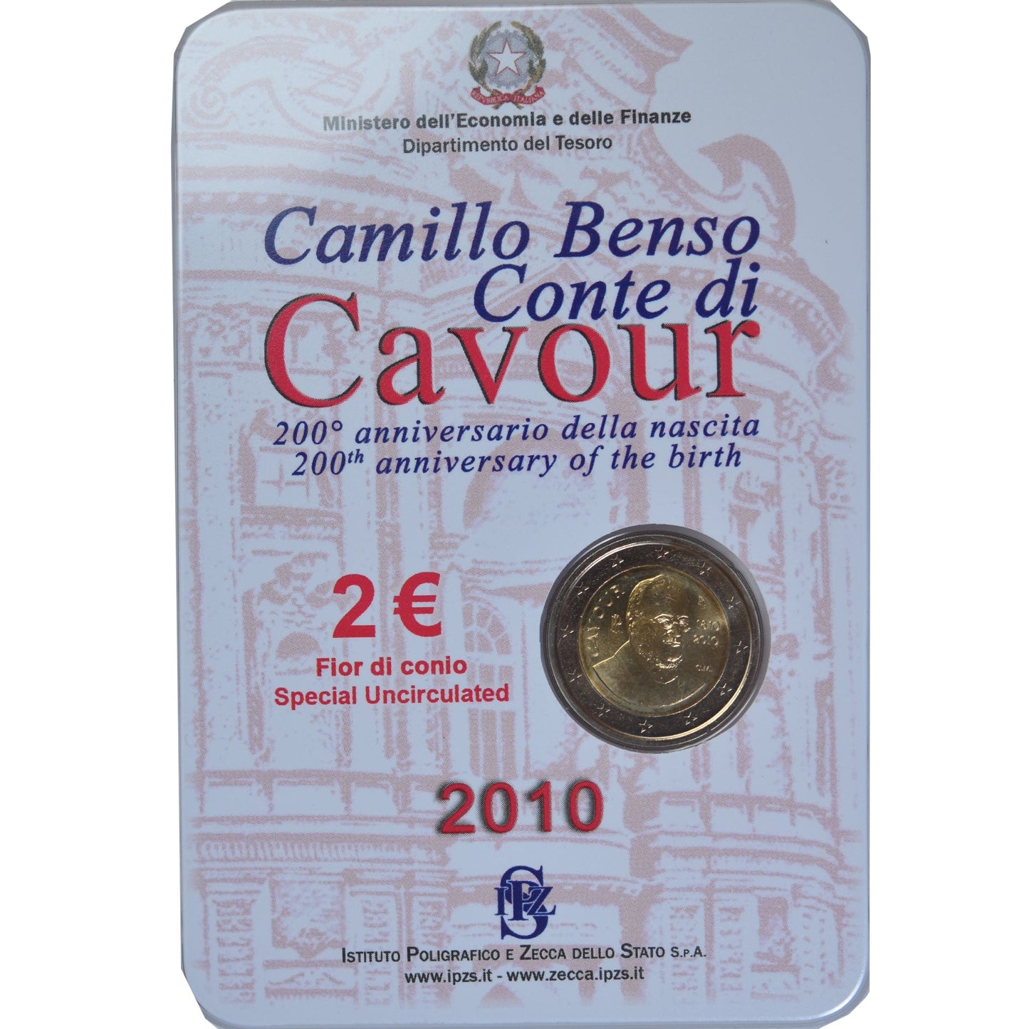 Itálie, 
  
  2 eura, 
  
  Camillo Benso comte di Cavour