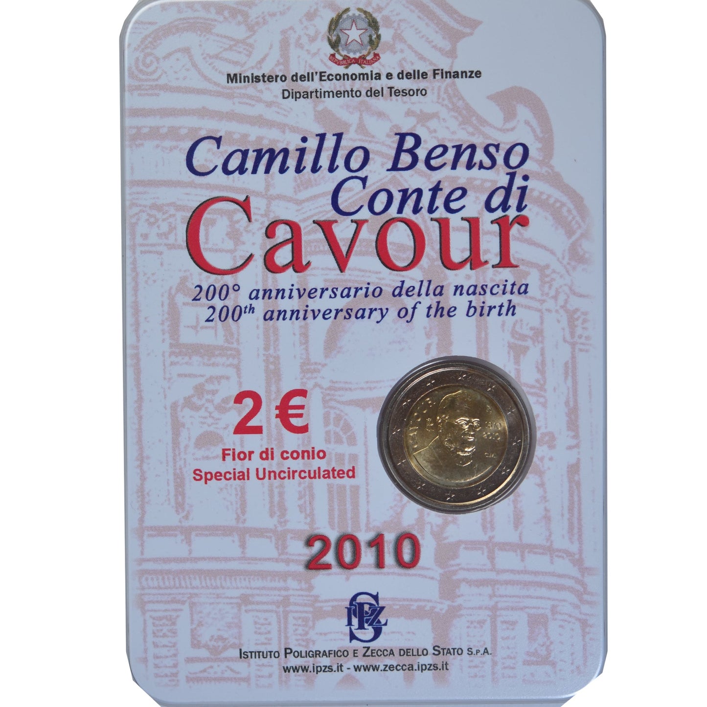Itálie, 
  
  2 eura, 
  
  Camillo Benso comte di Cavour