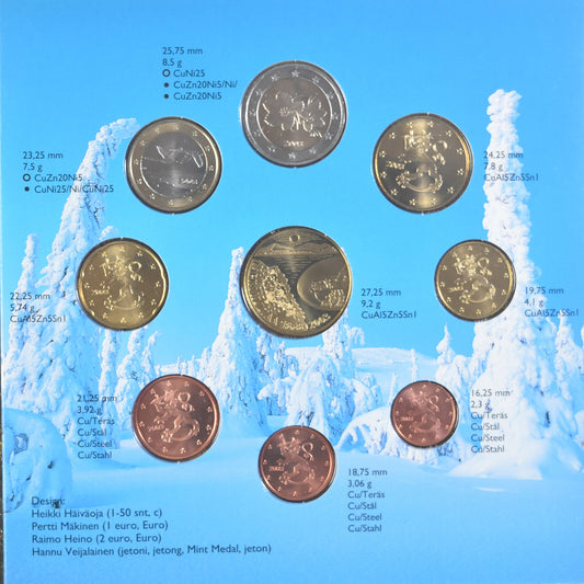 Finsko, 
  
  1 cent až 2 eura, 
  
  euro set - rýžování zlata