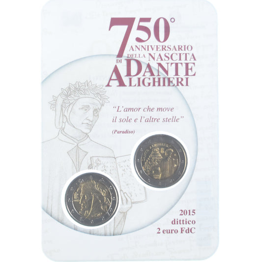 Itálie, 
  
  2 eura, 
  
  Dante Alighieri