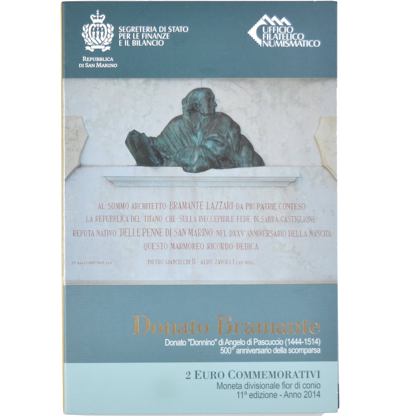 San Marino, 
  
  2 eura, 
  
  500 let výročí smrti Bramante