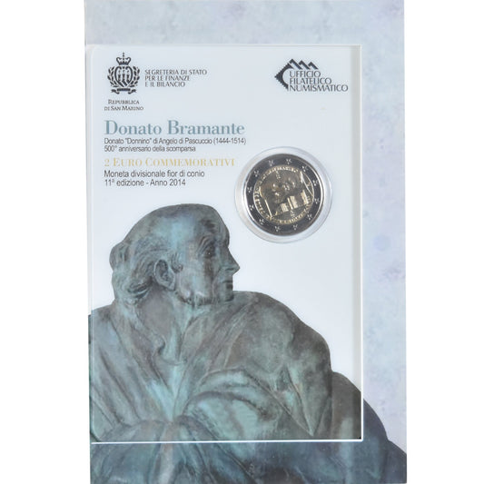 San Marino, 
  
  2 eura, 
  
  500 let výročí smrti Bramante
