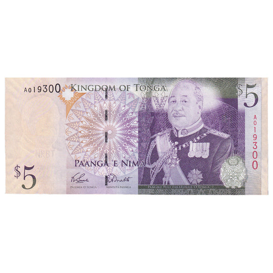 Bankovka, 
  
  tonga, 
  
  5 Pa'anga