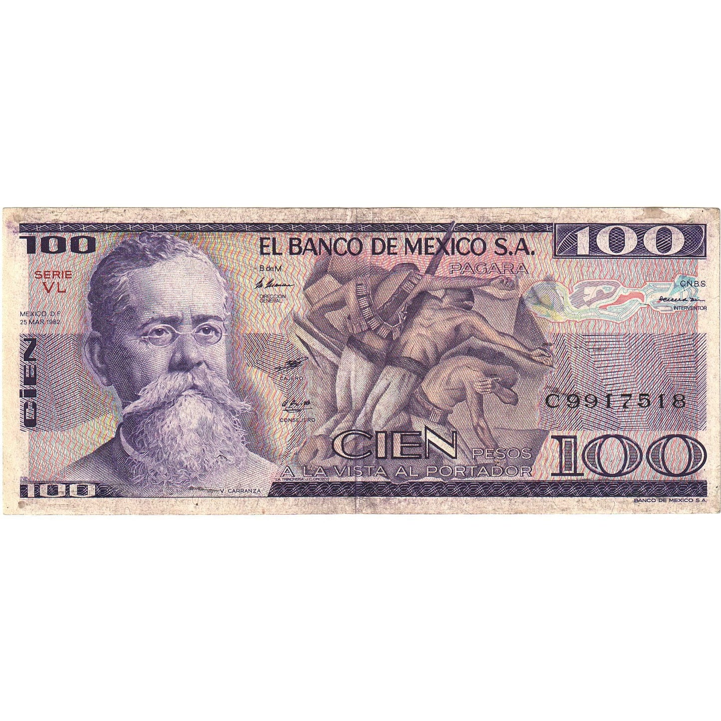Bankovka, 
  
  Mexiko, 
  
  100 pesos