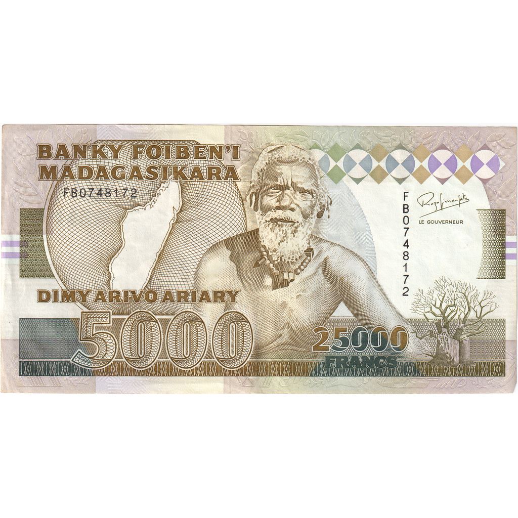 Madagaskar, 
  
  25, 
  
  000 franků = 5000 ariary