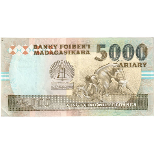 Madagaskar, 
  
  25, 
  
  000 franků = 5000 ariary