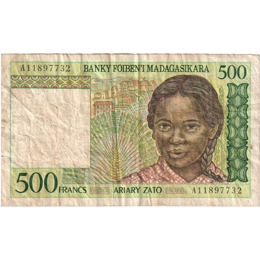 Madagaskar, 
  
  500 franků = 100 ariary, 
  
  VF(20-25)