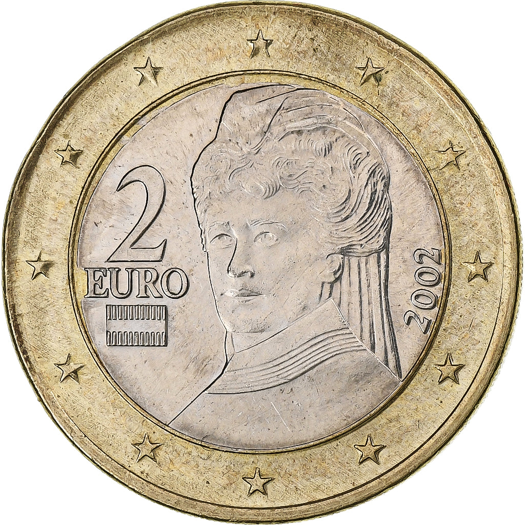 Rakousko, 
  
  2 eura, 
  
  chyba planžety zasažená na 1 euro