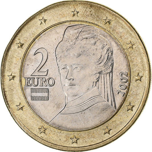 Rakousko, 
  
  2 eura, 
  
  chyba planžety zasažená na 1 euro