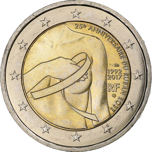 Francie, 
  
  2 eura, 
  
  Růže 25e Anniversaire du ruban