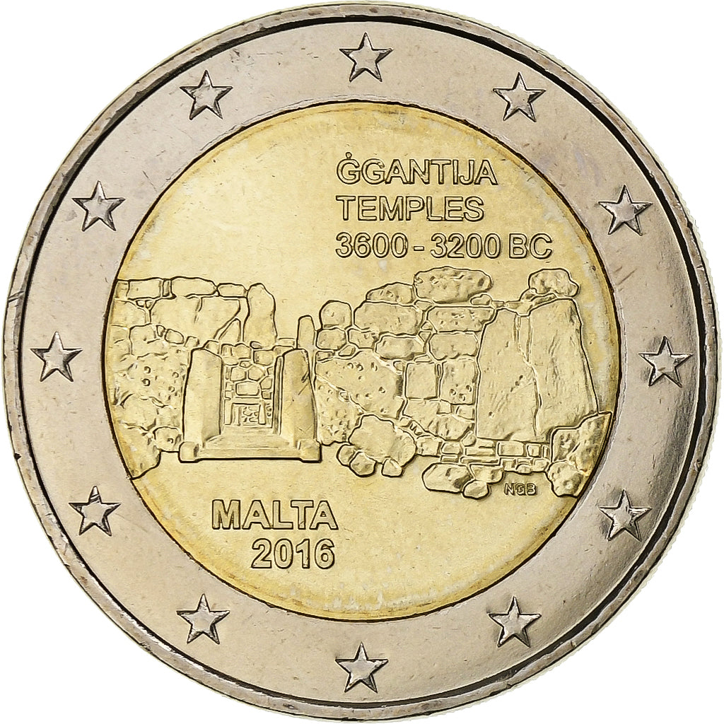 Malta, 
  
  2 eura, 
  
  Chrámy Ggantija