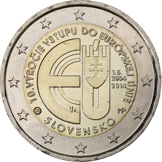 Slovensko, 
  
  2 eura, 
  
  10 let výročí adheze k EU