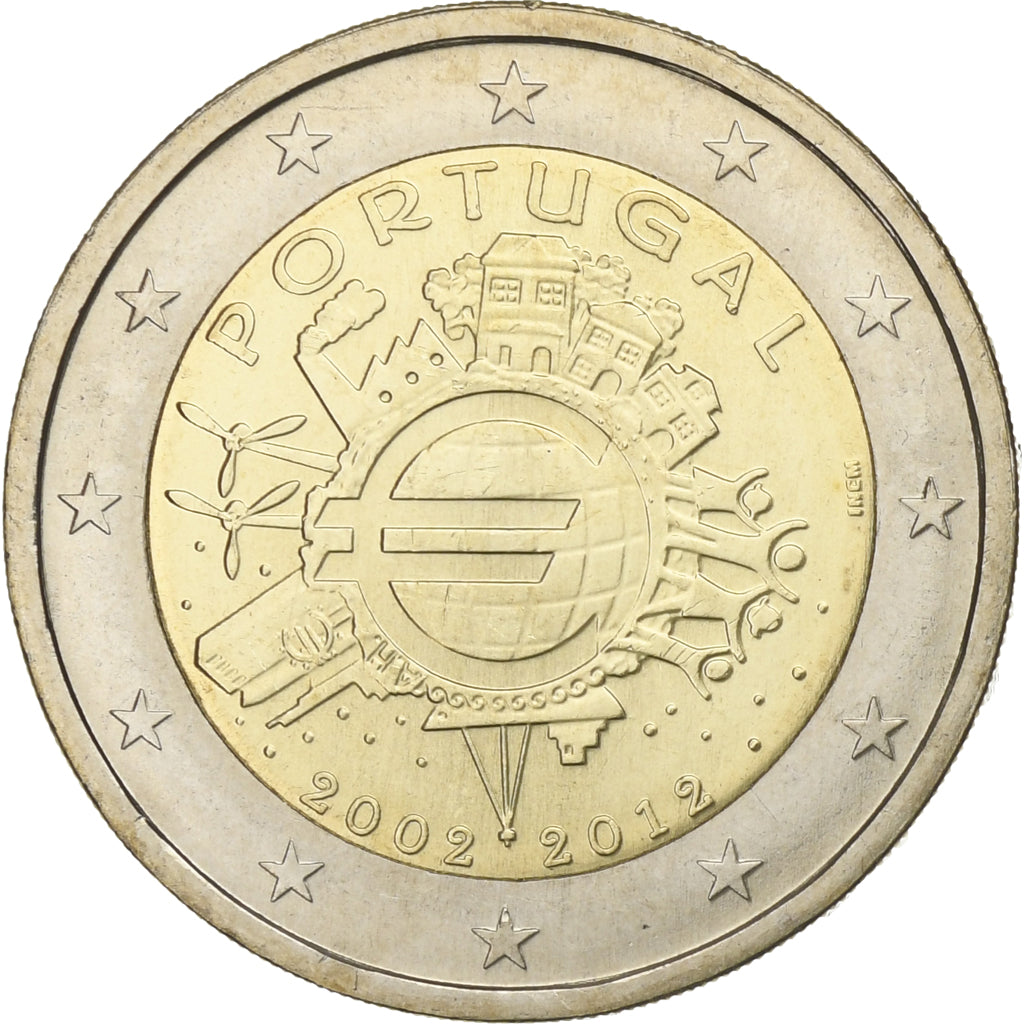 Portugalsko, 
  
  2 eura, 
  
  10 ans de l'Euro