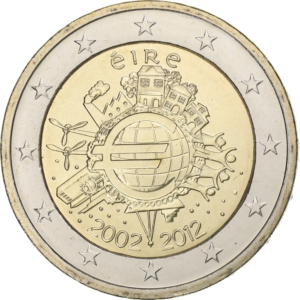 Irsko, 
  
  2 eura, 
  
  10 let euro