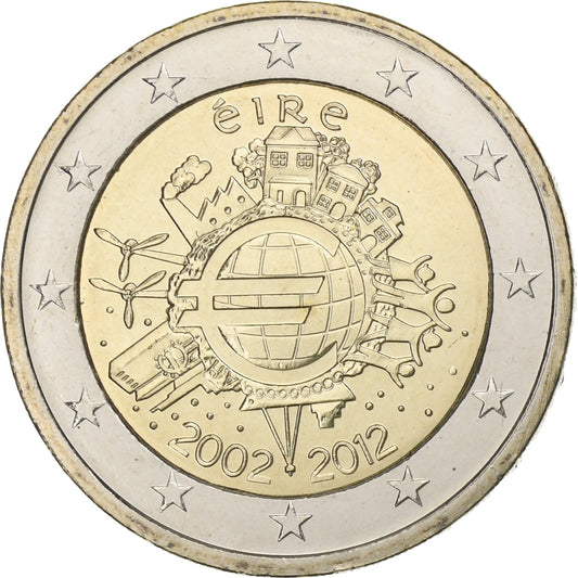 Irsko, 
  
  2 eura, 
  
  10 let euro