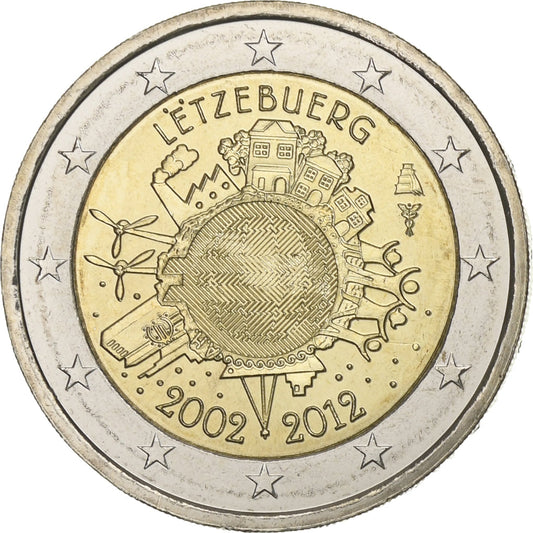 Lucembursko, 
  
  2 eura, 
  
  10 let euro