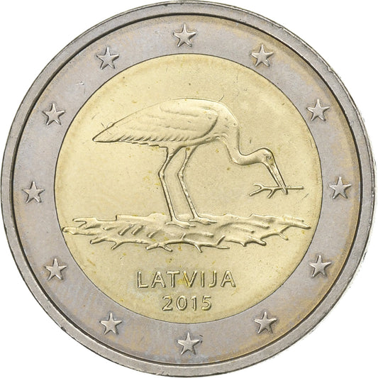 Lotyšsko, 
  
  2 eura, 
  
  Cigogne
