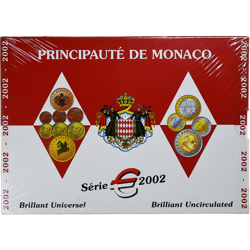 Monako, 
  
  1 cent až 2 eura, 
  
  2002