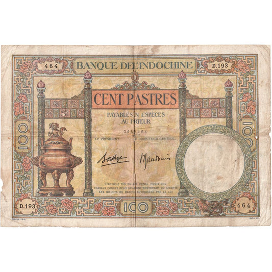 francouzská Indočína, 
  
  100 piastrů, 
  
  VF(20-25)