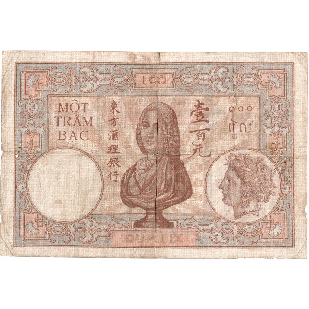 francouzská Indočína, 
  
  100 piastrů, 
  
  VF(20-25)