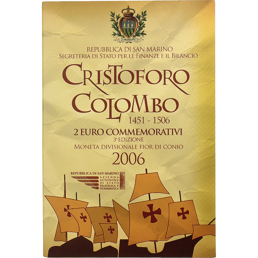 San Marino, 
  
  2 eura, 
  
  Cristoforo Colombo