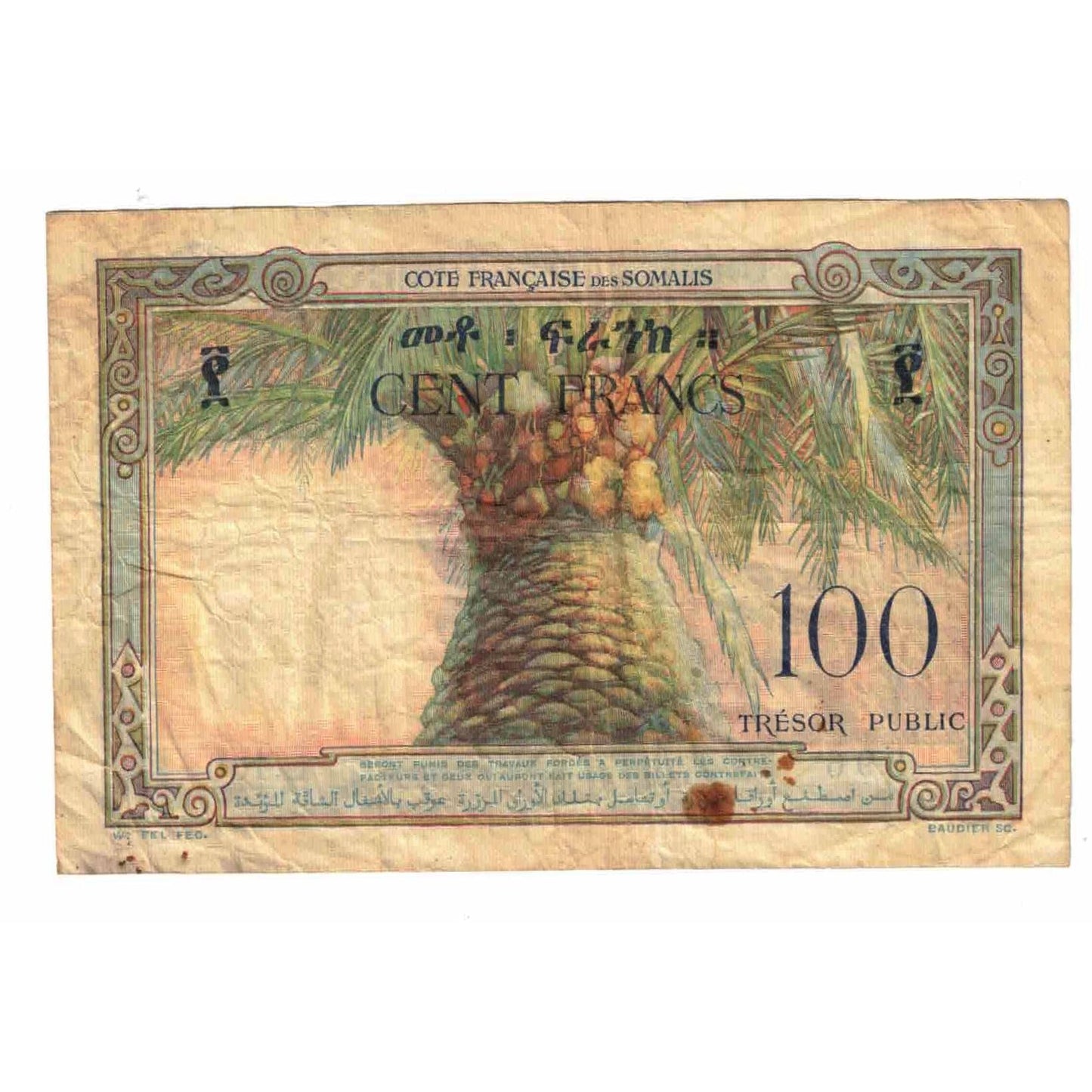 Bankovka, 
  
  francouzské Somaliland, 
  
  100 franků